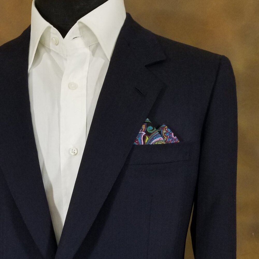 New - Blue Black Scroll Pre-Folded Pocket Square Handkerchief Insert